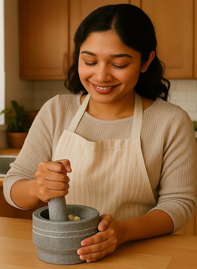 EZAHK Zaina Stone Mortar and Pestle Sets - Okhli, Heavy Duty Stone, Natural Grinder and Musal, Khalbatta, Well Design for Kitchen Spices, Home, Traditional Iteam (4 in) - Image 2